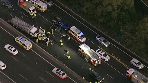 One person has died in an 11-vehicle crash on the M4.
