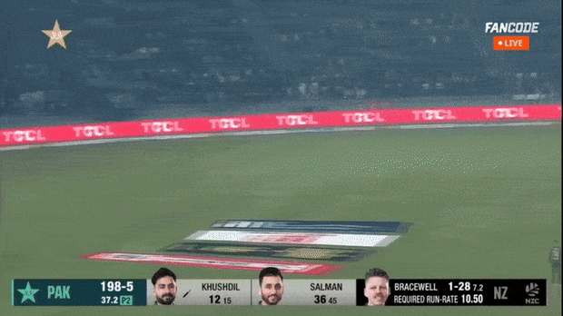 New Zealand’s Rachin Ravindra took a ball full in the face during a warm-up match for the Champions Trophy against Pakistan in Lahore.