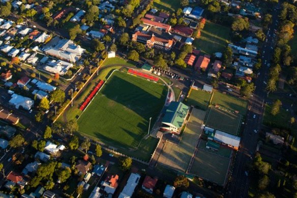 Aerial view of the Toowoomba Sports Ground, AKA Clive Berghofer Stadium.
