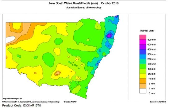 Coastal regions had some heavy falls in October, helping to ease the bushfire threat.