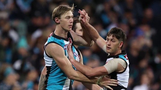 (L-R) Todd Marshall and Zak Butters in action for the Power.