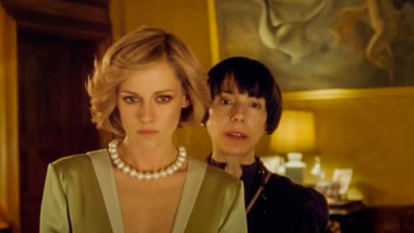 Kristen Stewart as Diana and Sally Hawkins as Maggie in “Spencer”.