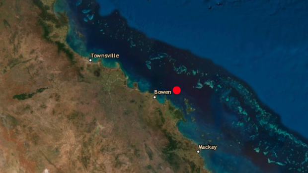 The epicentre of the 4.8 magnitude earthquake off the coast of Bowen. 