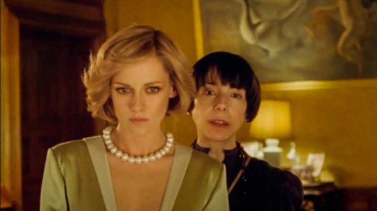 Kristen Stewart as Diana and Sally Hawkins as Maggie in “Spencer”.