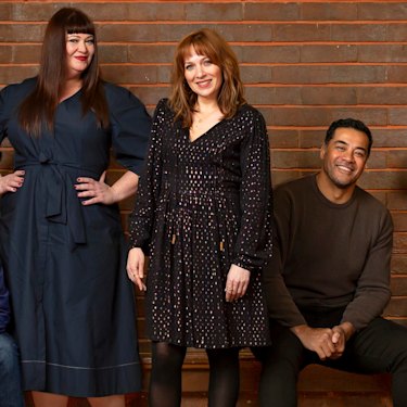The cast of new Melbourne comedy Spreadsheet (from left) Stephen Curry, Katrina Milosevic, Katherine Parkinson, Robbie Magasiva and Rowan Witt.        