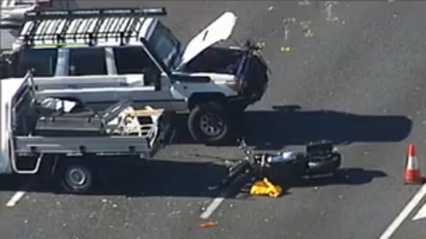 The aftermath on the M1 northbound through Nerang on Monday morning.