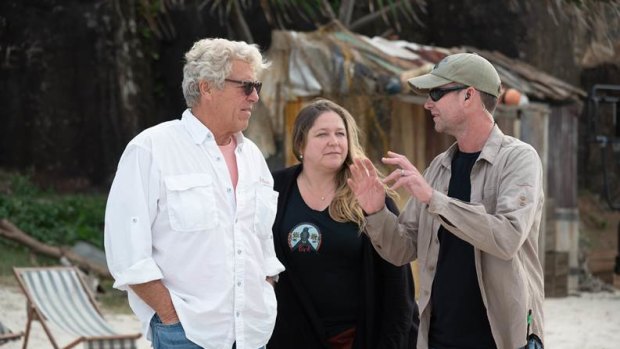 Oscar-nominated visual effects supervisor Matt Sloan (right) with executive producer John Starke and production supervisor Jennifer Teves on the set of the movie Love and Monsters in Queensland. 