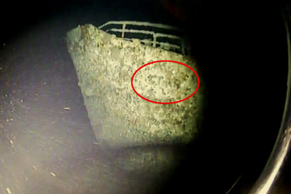The (barely discernible) name “STAR” on the Blythe Star, lost off Tasmania in 1973 and discovered by CSIRO’s Investigator crew.