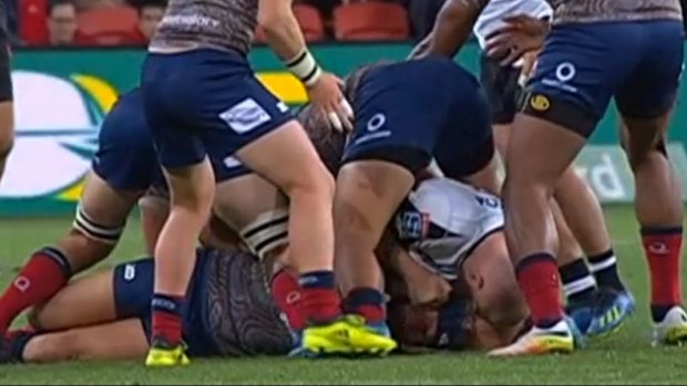 Controversy: Sunwolves player Ed Quirk was sent off for what many saw as commonplace in a rugby breakdown.