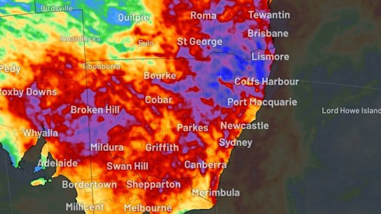 Rainfall totals for south-east Australia during the next week according to the ECMWF model.