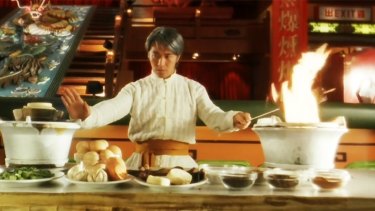 A scene from The God of Cookery filmed inside Jumbo Floating Restaurant.