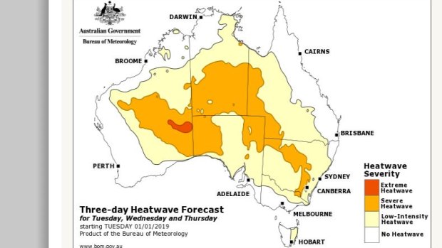 Hot conditions will continue with most of Australia to endure at least a low-intensity heatwave for the start of 2019.