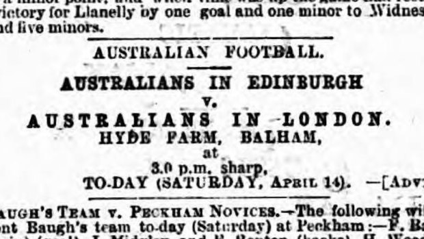 An advertisement for the game, run in the UK's Sporting Life newspaper on the day it was played. 
