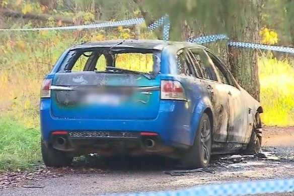 Kirsten Moiler’s car after she was set on fire while sitting inside.