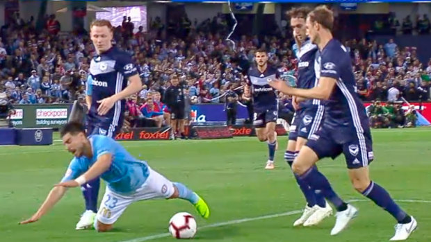 The A-League says this incident with Corey Brown and Bruno Fornaroli should not have been awarded a foul.