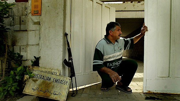 The photograph Kate Geraghty took of Kareem Challur defending the Australian embassy in Baghdad in 2004.