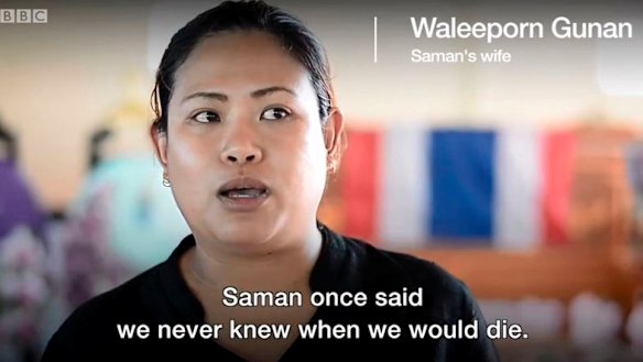 Waleeporn Gunan talked to the BBC about her husband, who died while trying to rescue the boys from Tham Luang cave.