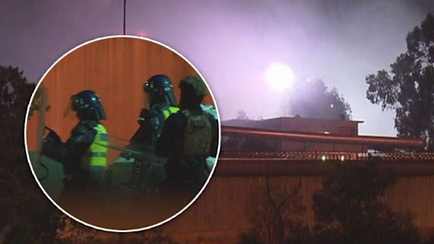 Police working to end a violent riot at Banksia Hill Detention Centre in Canning Vale in 2023.