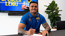 Spencer Leniu signs his Eels contract.