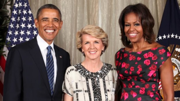 Former WA MP Julie Bishop meets then US President Barack Obama and Michelle Obama at a United Nations General Assembly reception in 2013.