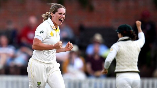 Stealing thunder: Sophie Molineux takes a wicket on day three of the Women's Ashes Test at Taunton on July 20. 