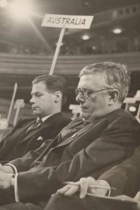 Then Australian foreign minister H. V. "Doc" Evatt (right) at a UN executive meeting.