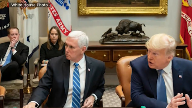 Donald Trump said on Thursday that he did not know Olivia Troye (sitting behind Vice-President Mike Pence), who was Pence's homeland security adviser.