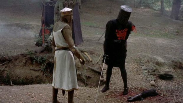 Tis but a scratch: Like NRL premiership contenders, the Black Knight never knew when he was beaten.