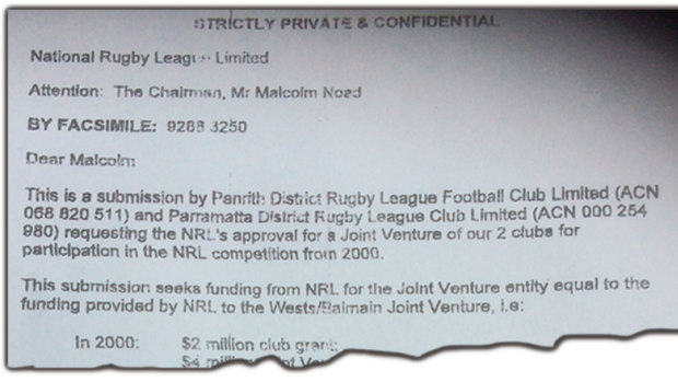 The document obtained by the Herald shows the Eels and Panthers almost became one club for the 2000 season.