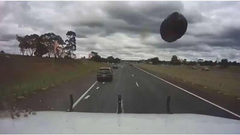 Dash-cam footage captures moment rock thrown through truck windshield