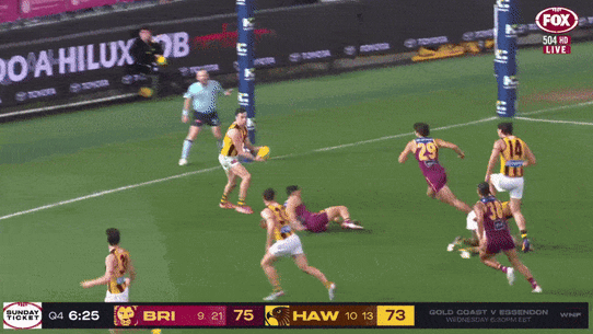 The massive umpiring decision - a free kick paid against Hawthorn’s Karl Amon for insufficient intent.