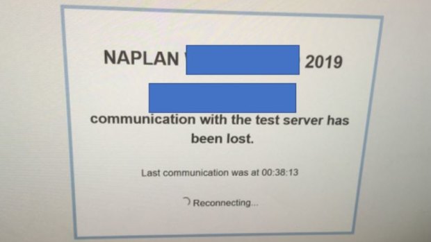 The disconnection message that flashed up on students' screens while they were sitting NAPLAN on Tuesday.