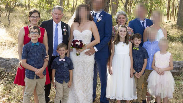 Peter Miles (second from left), his wife, Cynda (back right), their daughter Katrina (left), and her four children, Taye, Rylan, Ayre, and Kadyn.