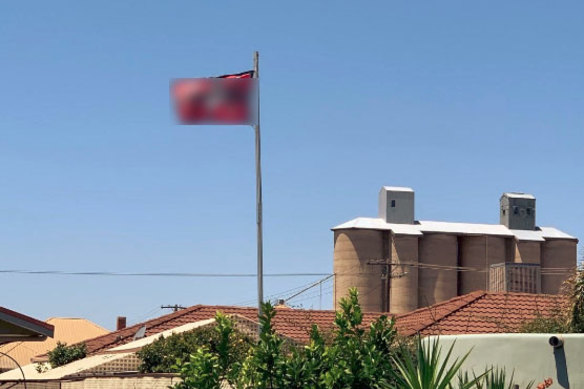 A Nazi flag flying over a home in the Victorian town of Beulah in 2020.