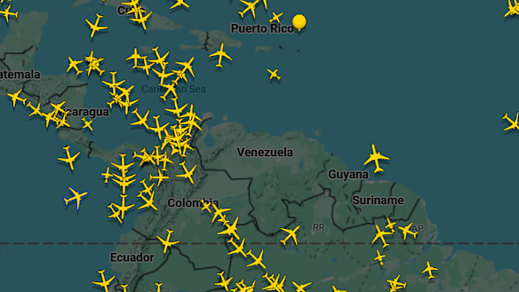 The current airspace over Venezuela, as of 3.50pm AEST.