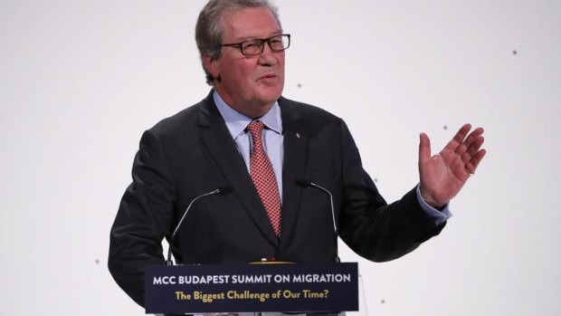 "Ghettos": Former foreign minister Alexander Downer spoke at a Hungarian migration summit in March.