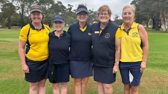 (Left to right) Michelle Trewin, who was vice captain of the Camberwell Ladies Golf Club, Sue Thek, who was its president, Julia Trafford, the secretary, and Lynne O’Brien and Jill Douglas.