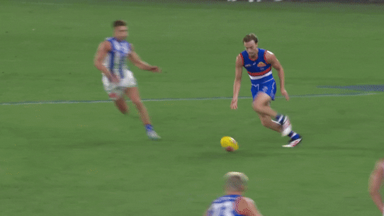 The incident in question. Play was delayed for several minutes after the clash.