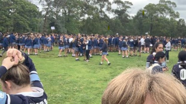 Pictures posted on Facebook showed Castle Hill High students evacuated from their HSC exam on Tuesday.