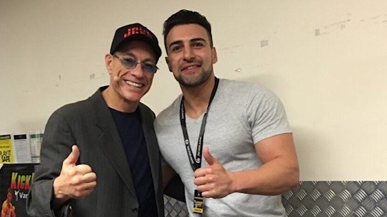 Noureddean Jamal (right) posed with  Jean-Claude Van Damme at a charity night headlined by the famous actor.