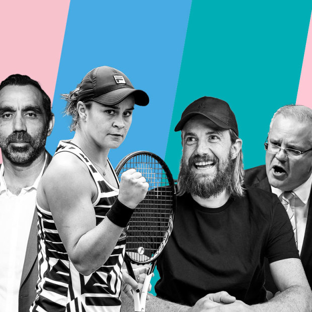 Adam Goodes, Ash Barty, Mike Cannon-Brookes and Scott Morrison.