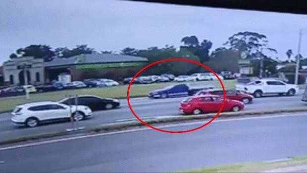 Footage shows a blue ute speeding the wrong way down the South Gippsland Highway