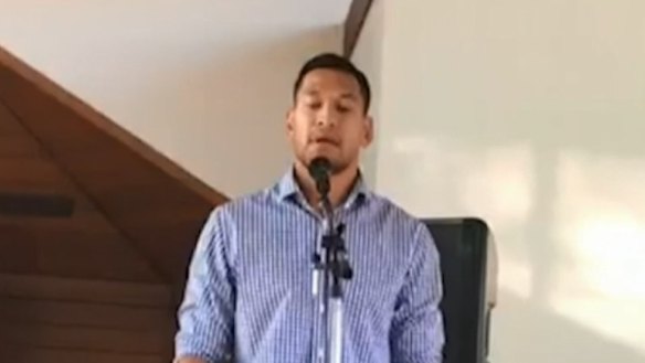 Wallabies star Israel Folau speaking about his battle with Rugby Australia at a Sunday church service.