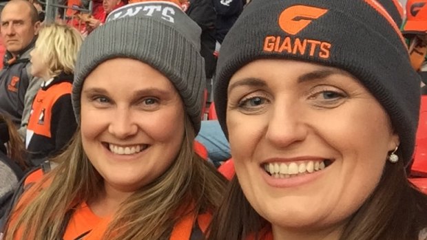Giants fans Katie Ayre (left) and Wendy Dennison (right) were rugby league fans who fell in love with AFL.