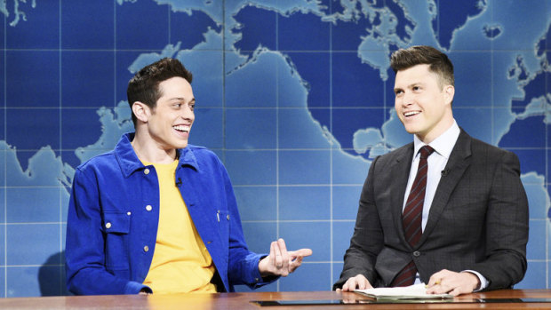 Pete Davidson and anchor Colin Jost during Saturday Night Live's Weekend Update last Saturday.