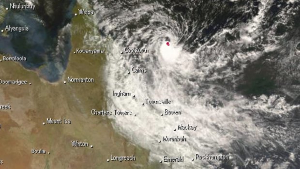 A satellite view on Tuesday afternoon showing the extent of ex-TC Ann, stretching along the Queensland coast.