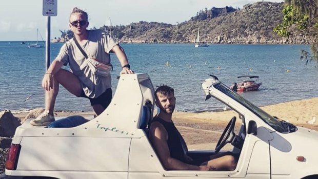 Shark attack victims Alistair Raddon (left) and Danny Maggs (right) pictured on Magnetic Island on Monday.