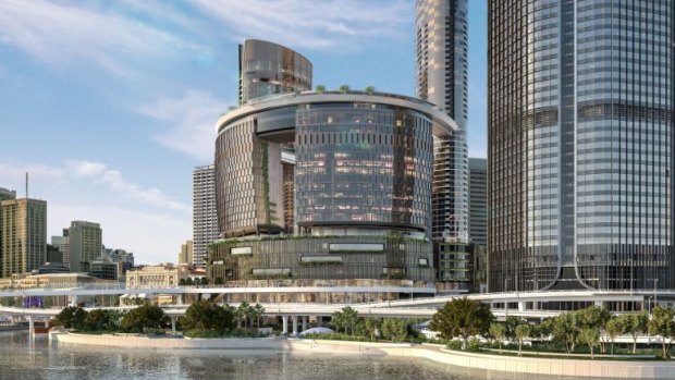 An artist's impression of new work at the Brisbane River edge of the $3.6 billion Queen's Wharf development.