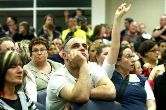 Angry Brookland Greens residents attend a public meeting after a methane gas scare in 2008.