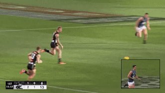 Jacob Weitering was injured in this collision early in the match.